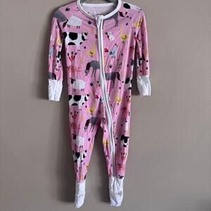 Little Sleepies Pink Farm Animals Print Zippy Bamboo Pajamas 6-12 Months